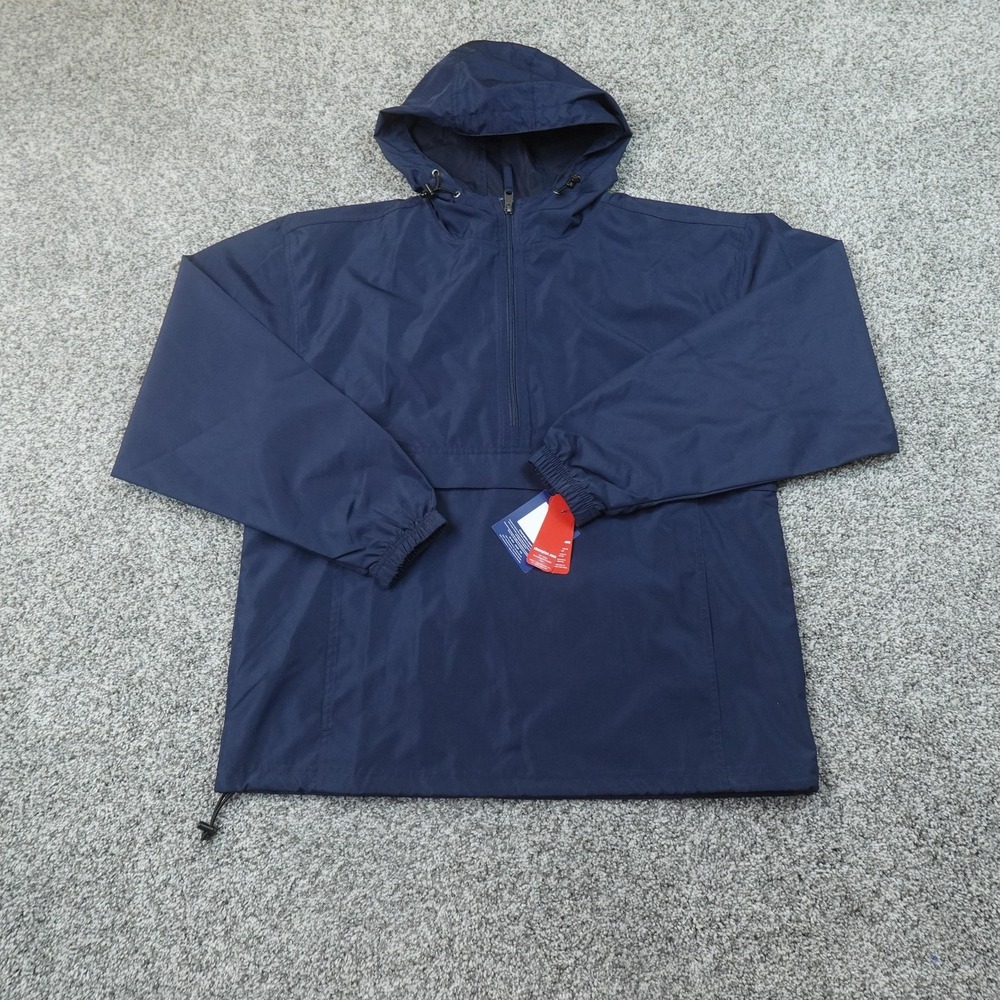 NEW Champion Jacket Mens‎ M Blue Hooded 1/2 Zip Pullover Anorak Windbreaker Coat